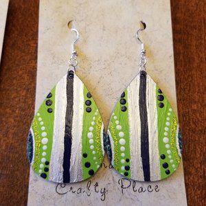 Seahawks Seattle Sounders Colors Teardrop Wooden Earrings